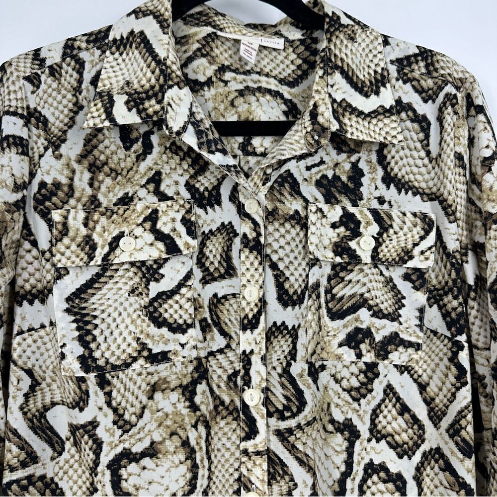 Jm Collection Neutral Snakeprint Button Front Blo… - image 2